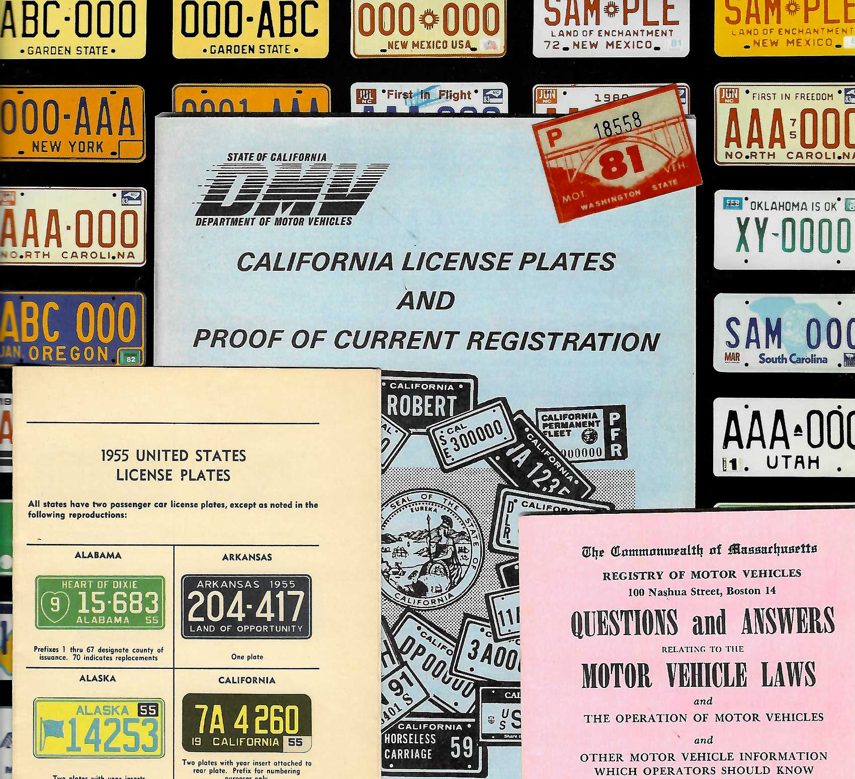 Collage of License Plates and Printed Material