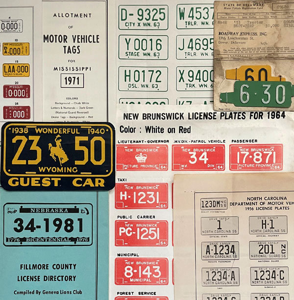 Collage of License Plates and Printed Material